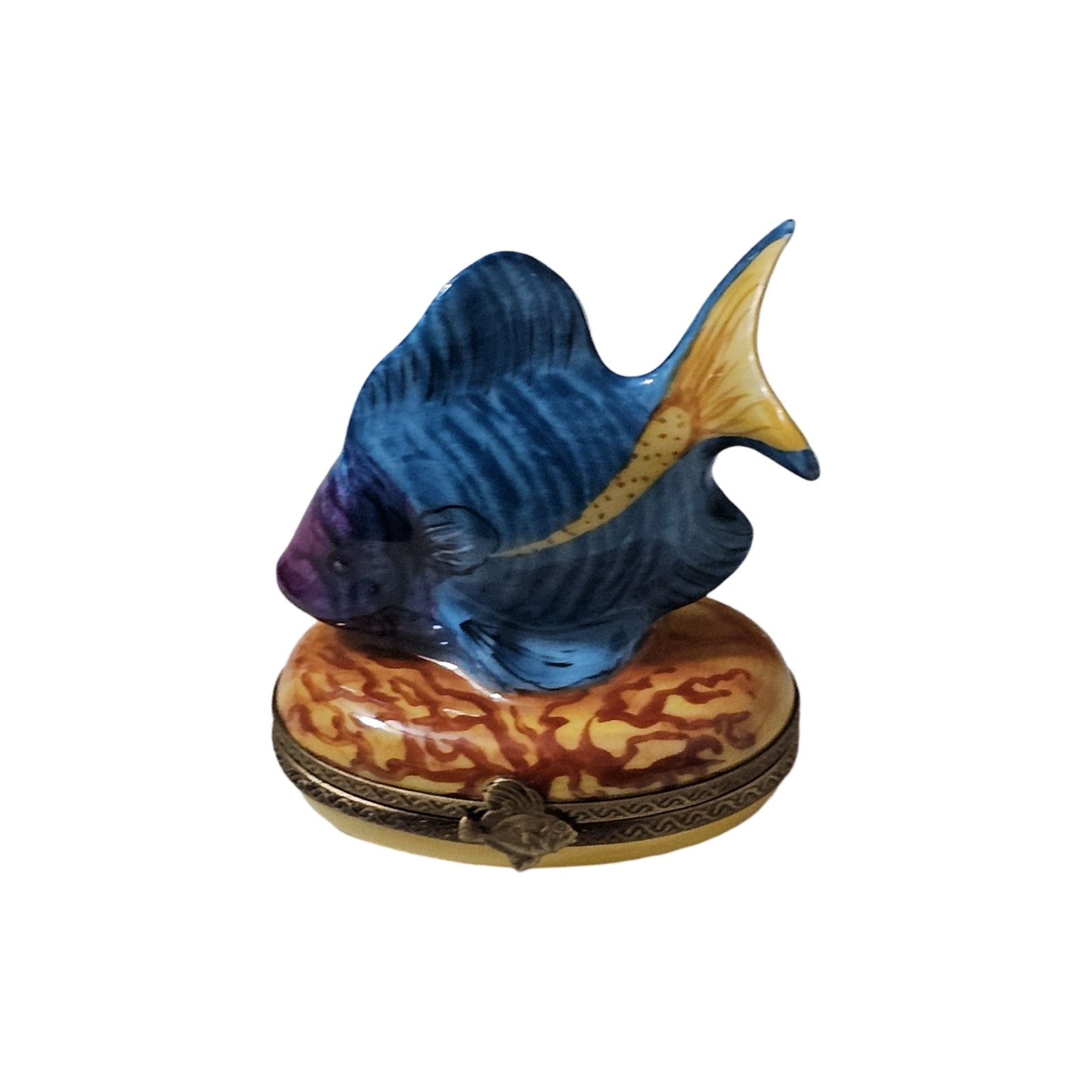 Blue Fish Figurine Box Porcelain Limoges Ocean beach fish French Trinket Box