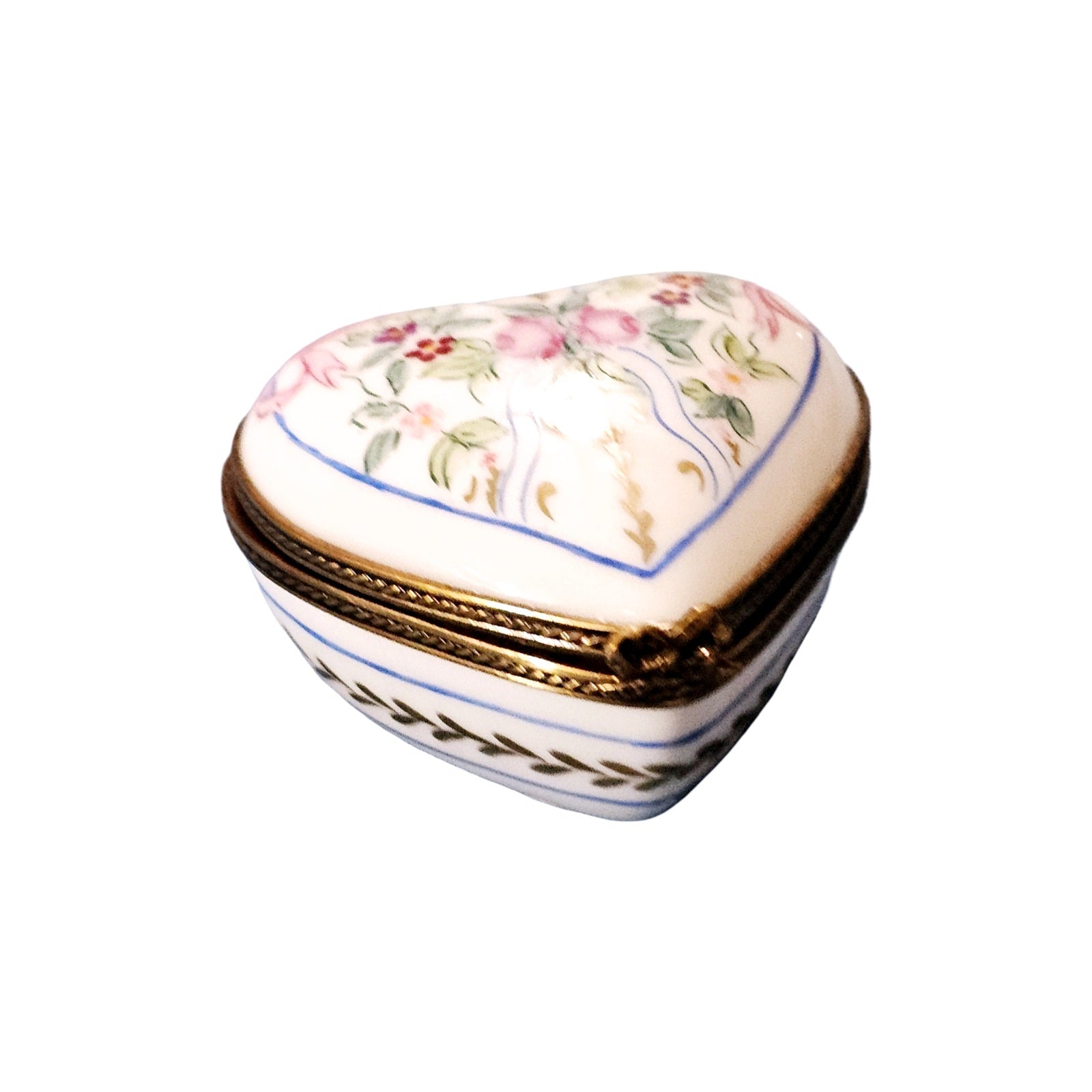 Flowers And Ribbons Heart Box Porcelain Limoges heart French Trinket Box