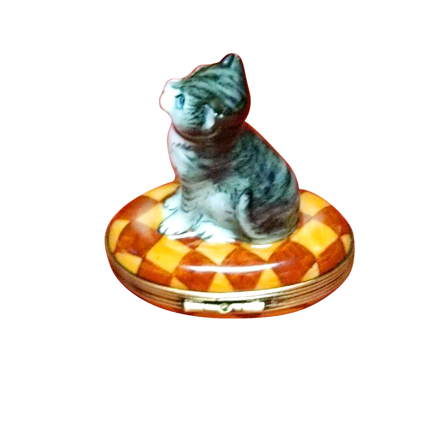Small Cat with Yellow Collar on Rug Limoges Box
