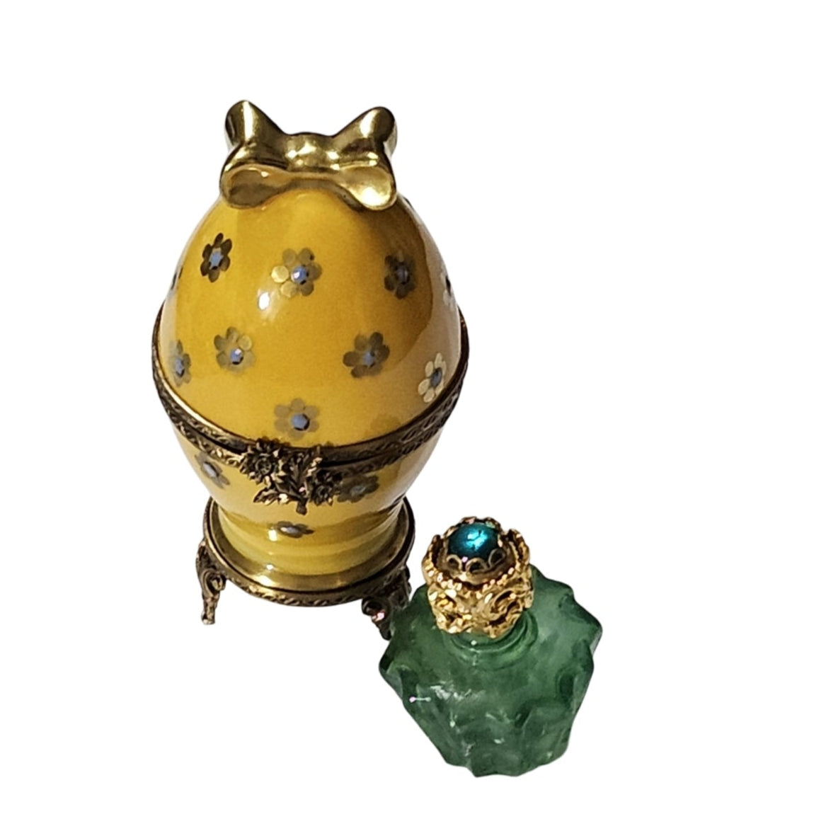 Yellow Floral Perfume Treasure Porcelain Limoges perfume egg French Trinket Box