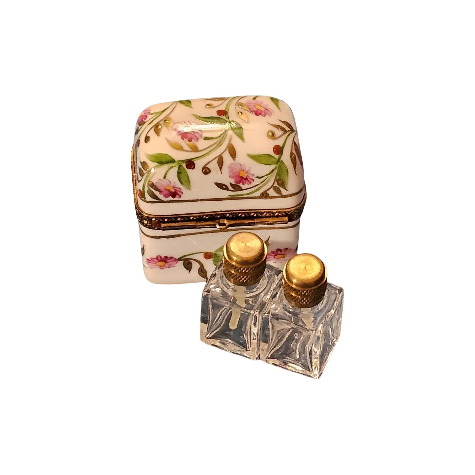 Charming Pink Floral Perfume Box Porcelain Limoges perfume French Trinket Box