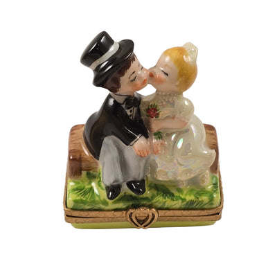 Couple Kissing on a Park Bench Limoges Box