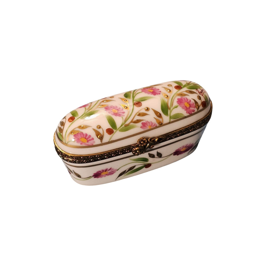 Oblong Tall Pink Floral Limoges Box Porcelain Limoges Traditional French Trinket Box