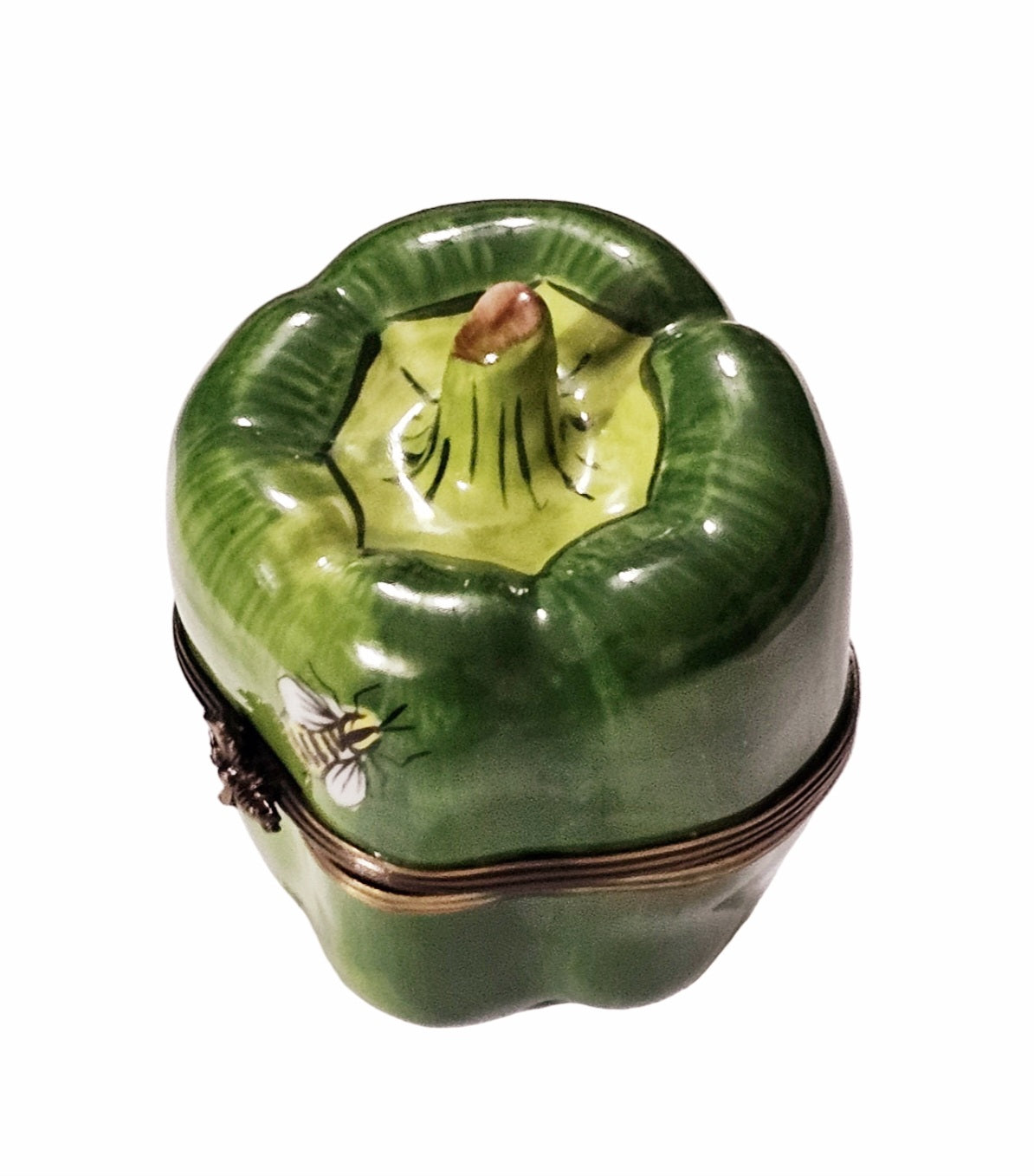 Green Pepper With Adorable Bee Porcelain Limoges vegetable French Trinket Box