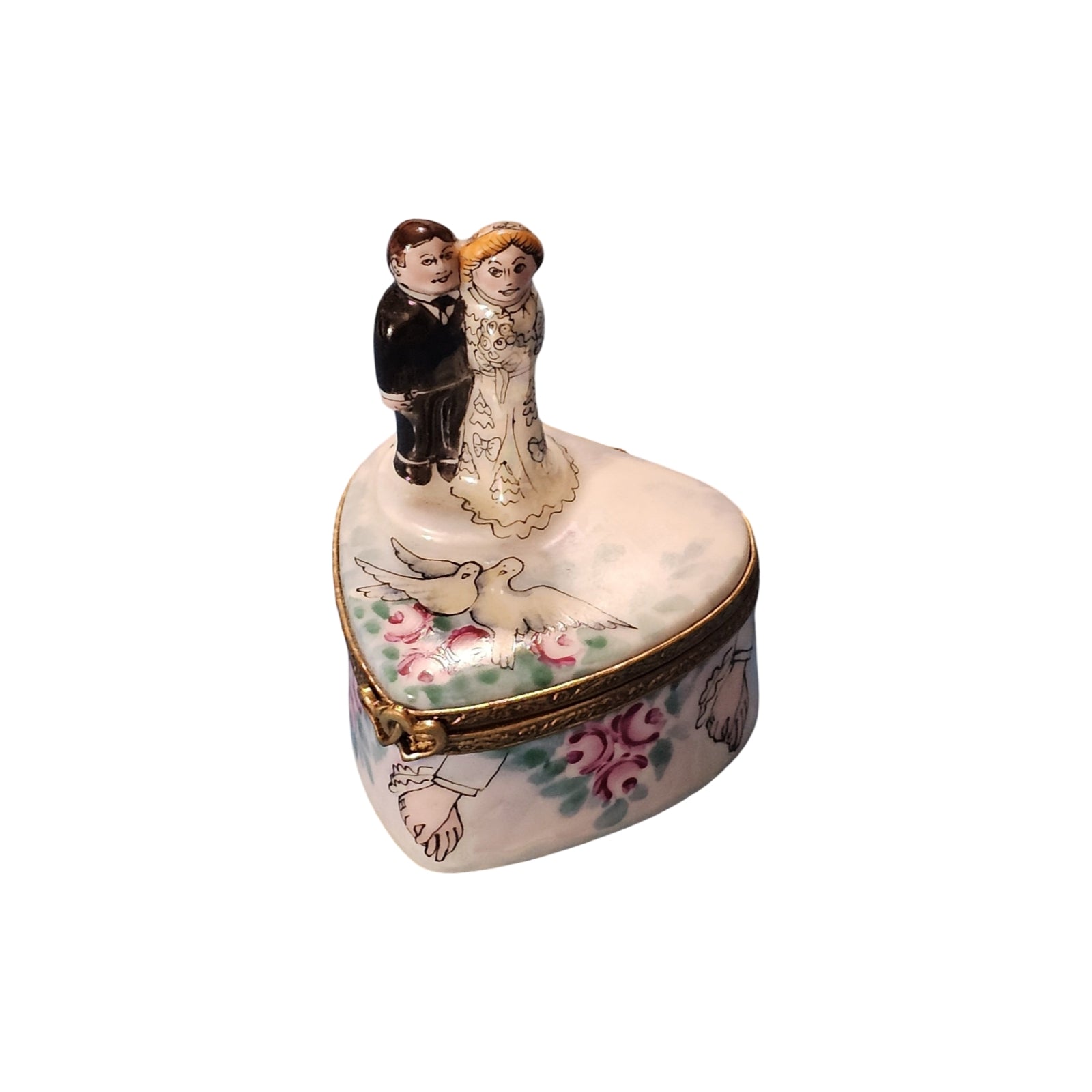 Bride and Groom Heart Box Porcelain Limoges Wedding French Trinket Box