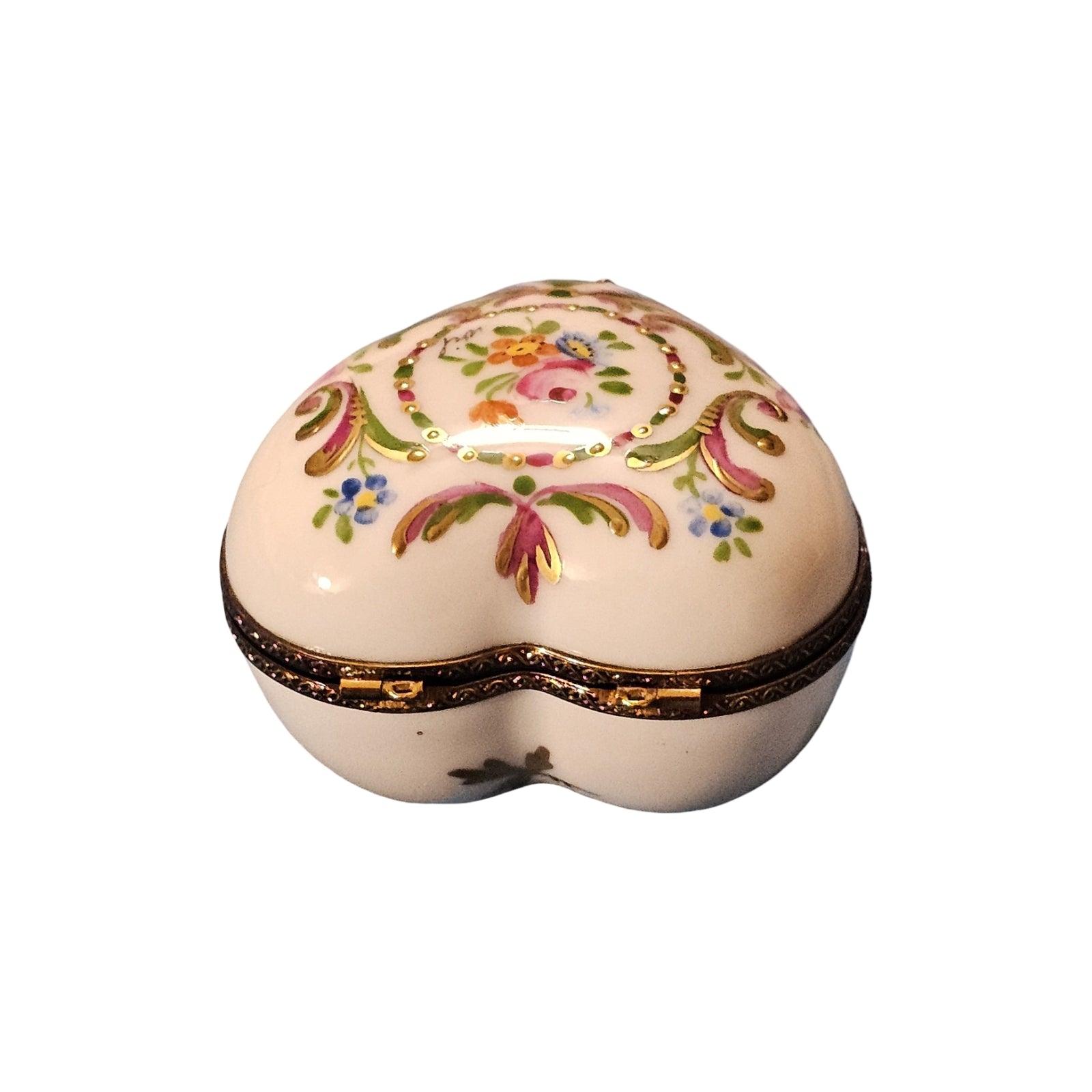 Floral Elegance Heart Box Porcelain Limoges Heart French Trinket Box