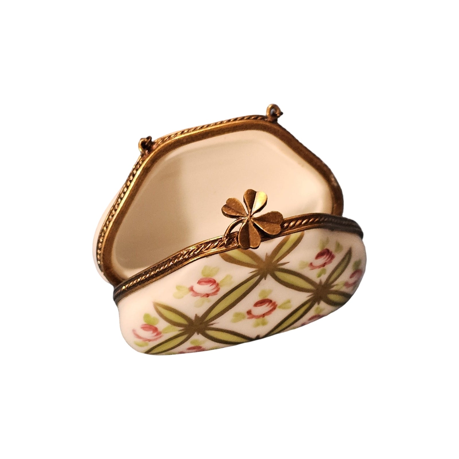 Criss Cross Floral Green Purse Porcelain Limoges Purse French Trinket Box