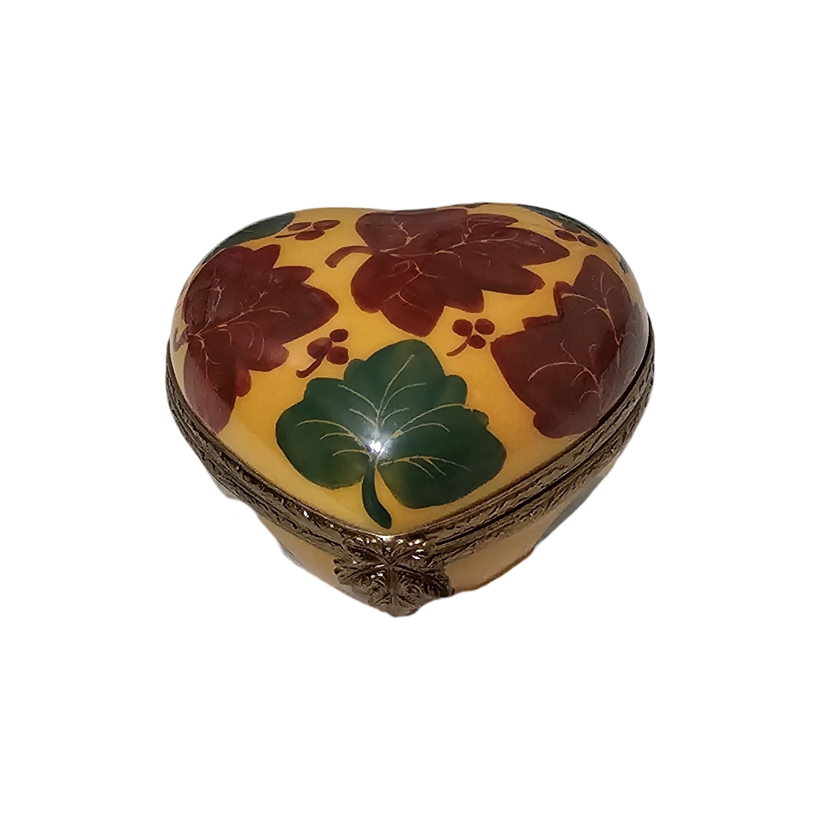 Autumn Leaves Heart Keepsake Box Porcelain Limoges Heart autumn French Trinket Box