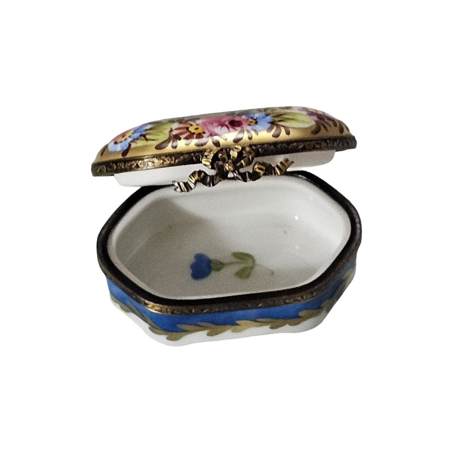 Elegant Blue Floral Limoges Box Porcelain Limoges traditional French Trinket Box