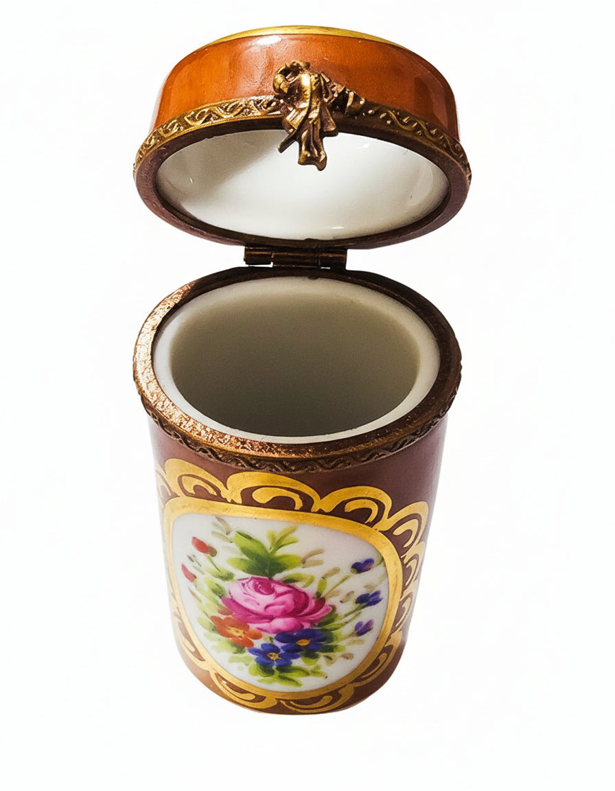 Long Cyndrical Brown Limoges Box