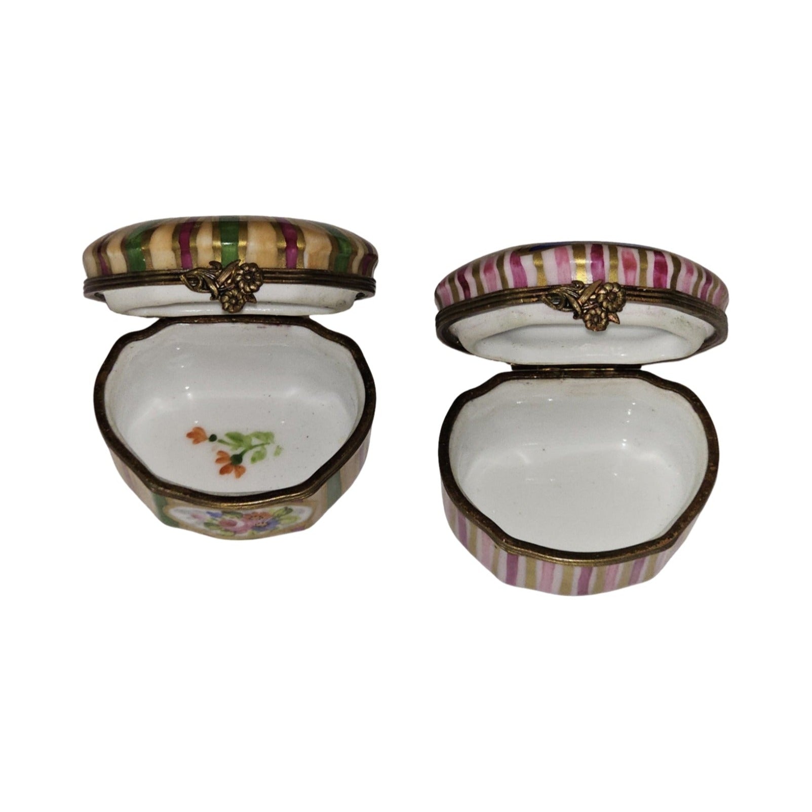 Pink Floral Striped Limoges Box for Home Decor