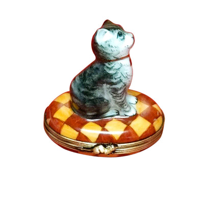 Small Cat with Yellow Collar on Rug Limoges Box