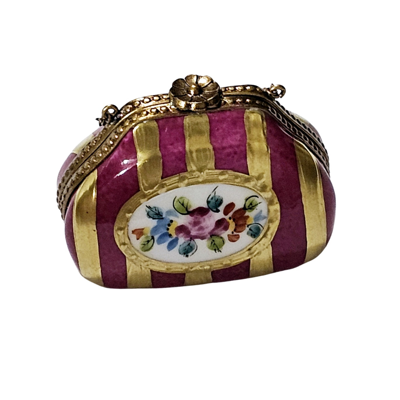 Red Gold Striped Purse Limoges Box Porcelain Limoges purse French Trinket Box