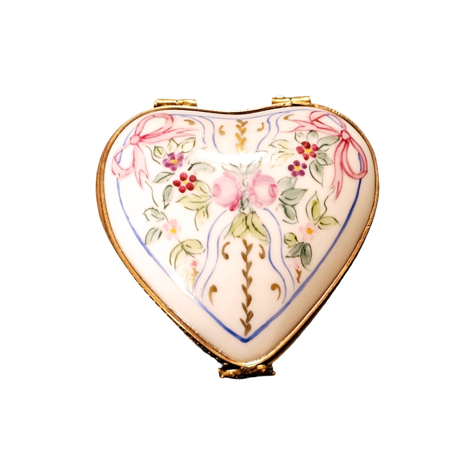 Flowers And Ribbons Heart Box Porcelain Limoges heart French Trinket Box