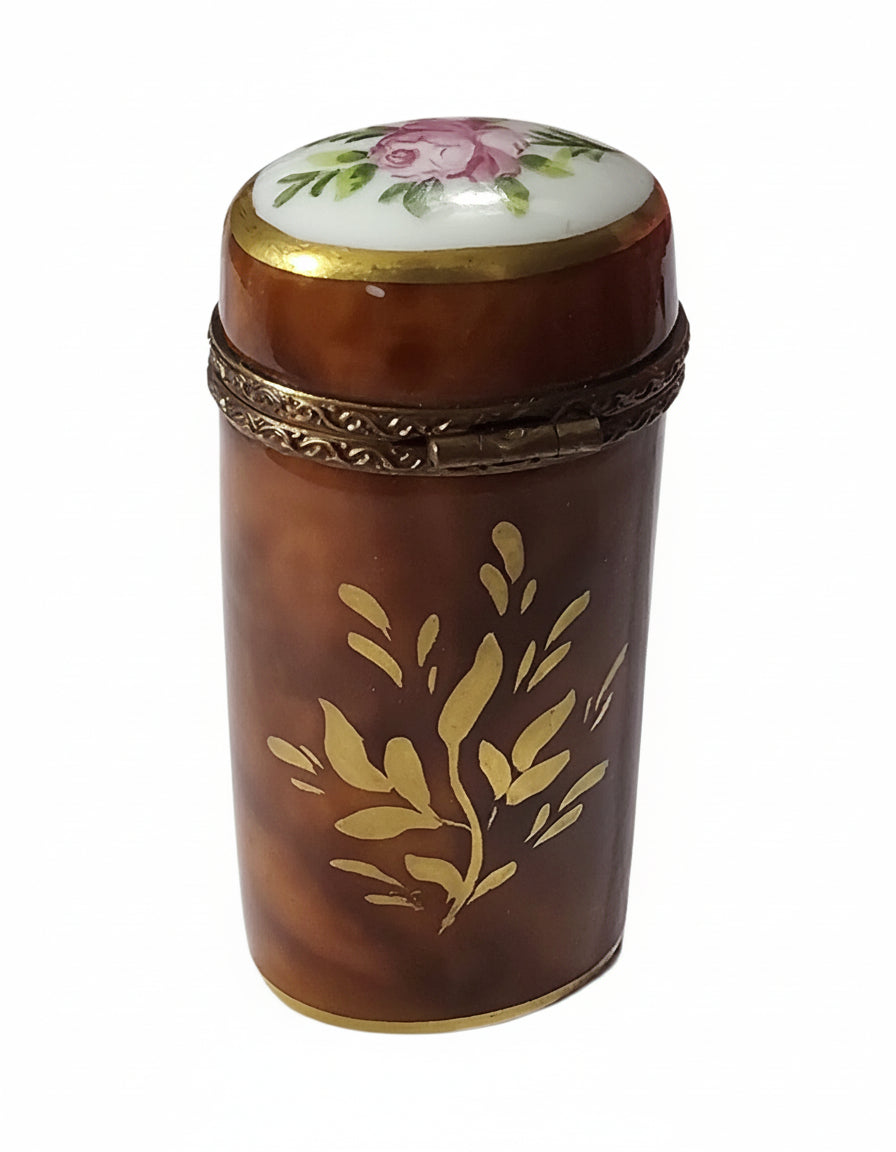 Long Cyndrical Brown Limoges Box