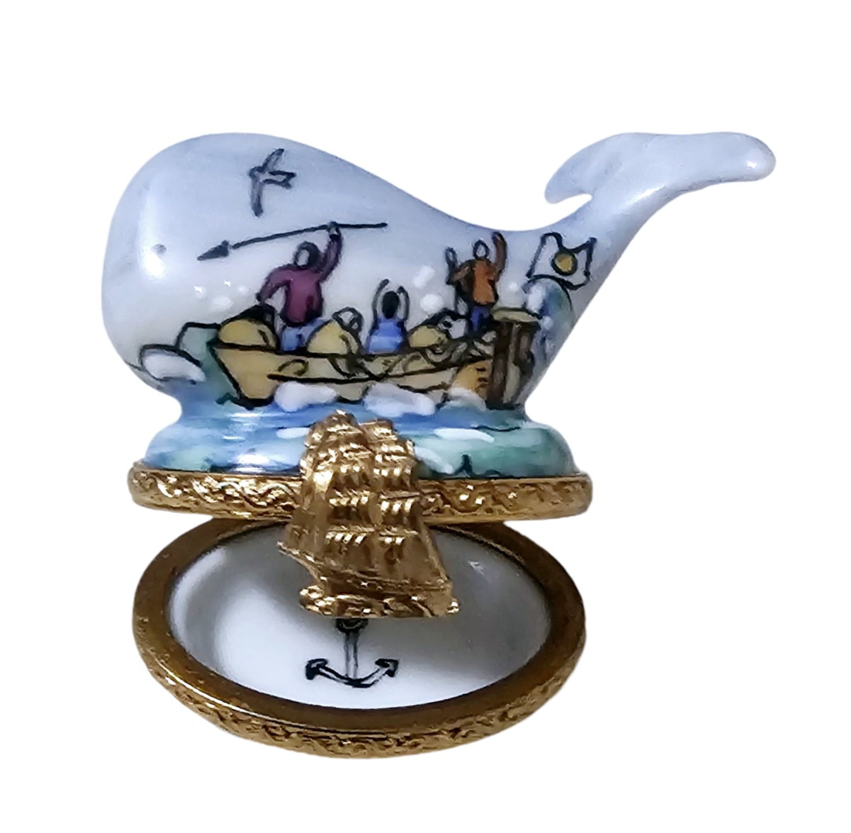 Charming Whale Fisherman Limoges Box Porcelain Limoges Beach fish ocean French Trinket Box