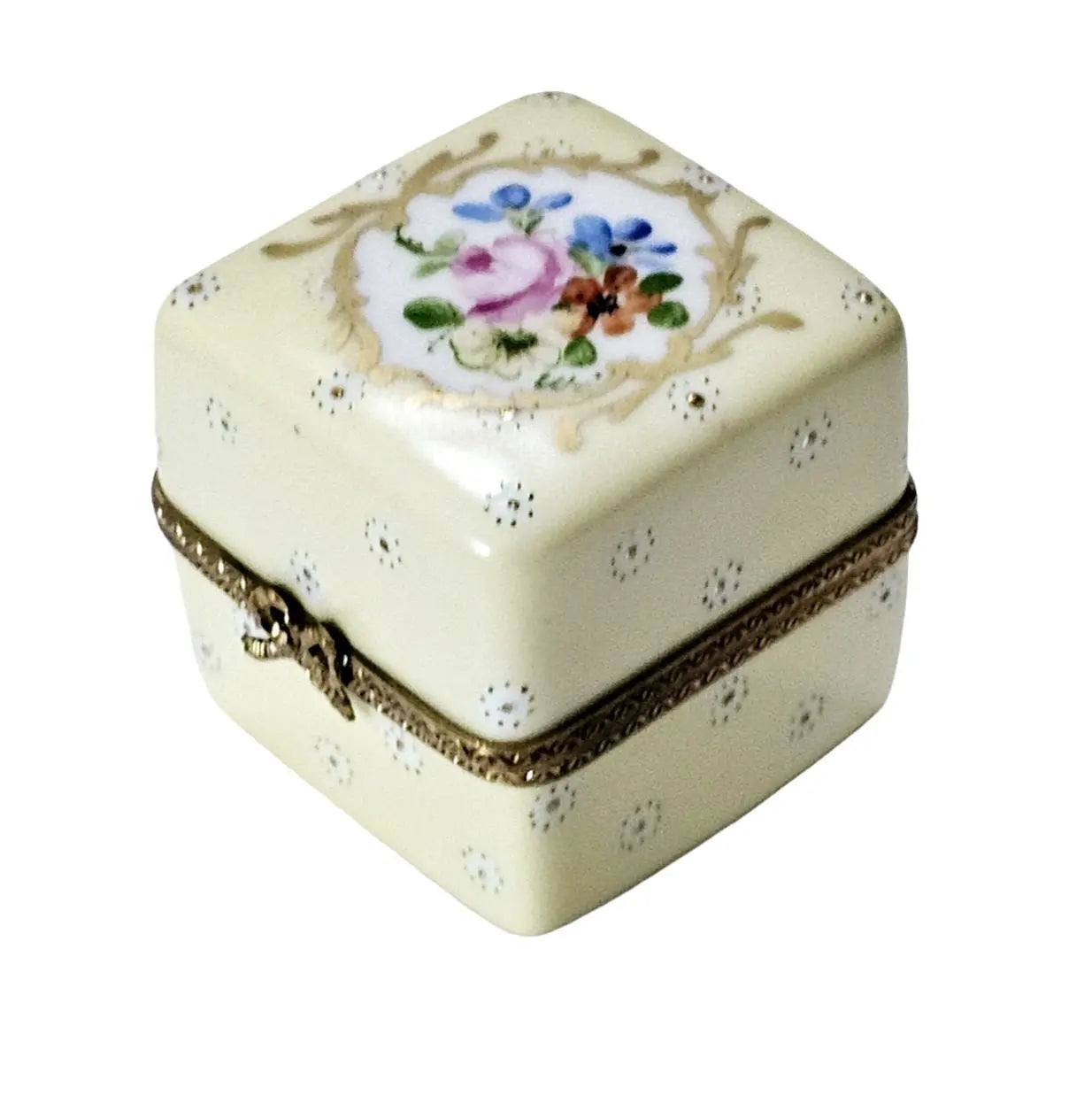Light Yellow Floral Limoges Box Porcelain Limoges traditional French Trinket Box