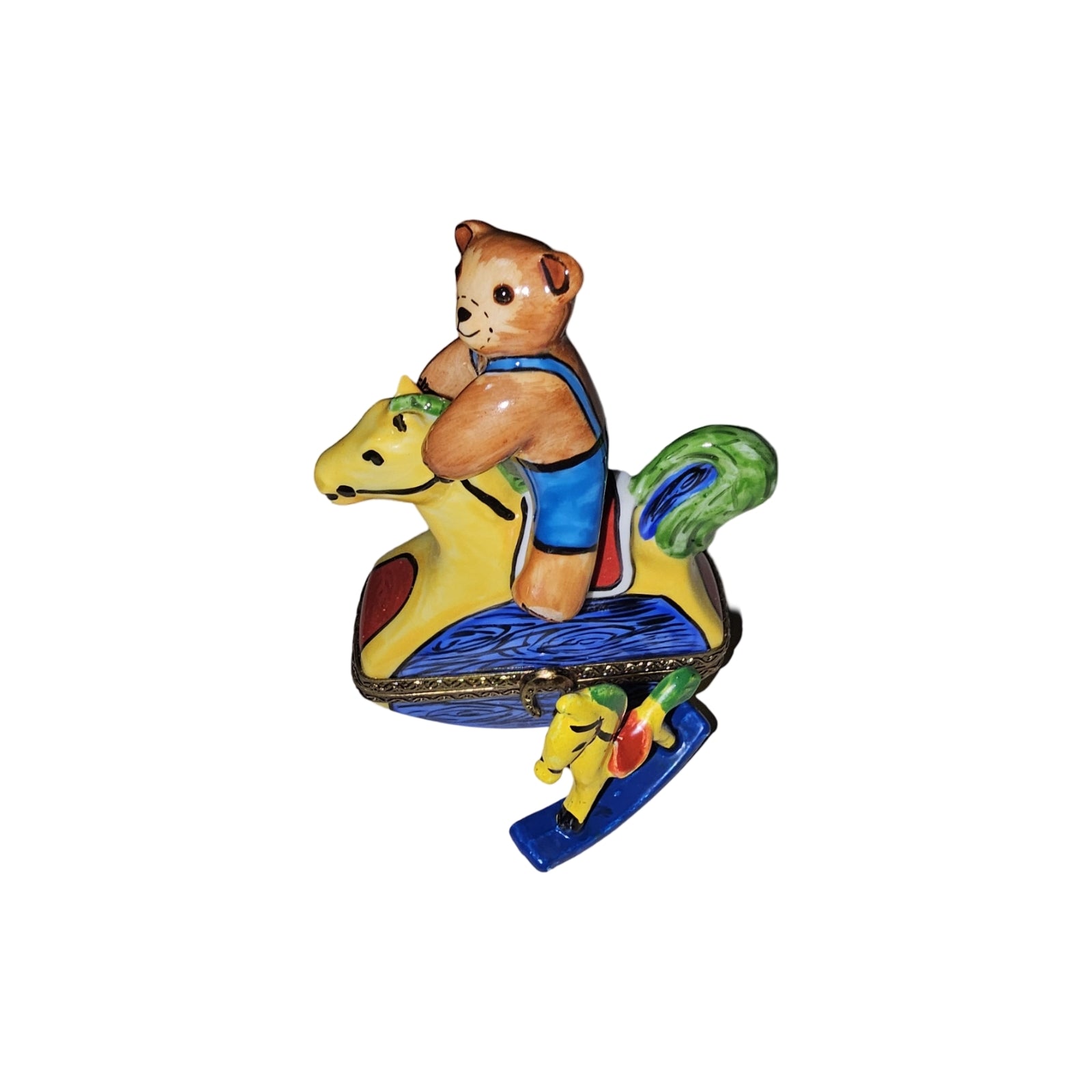 Teddy Bear Rocking Horse Box Porcelain Limoges Teddy kids baby babies children French Trinket Box