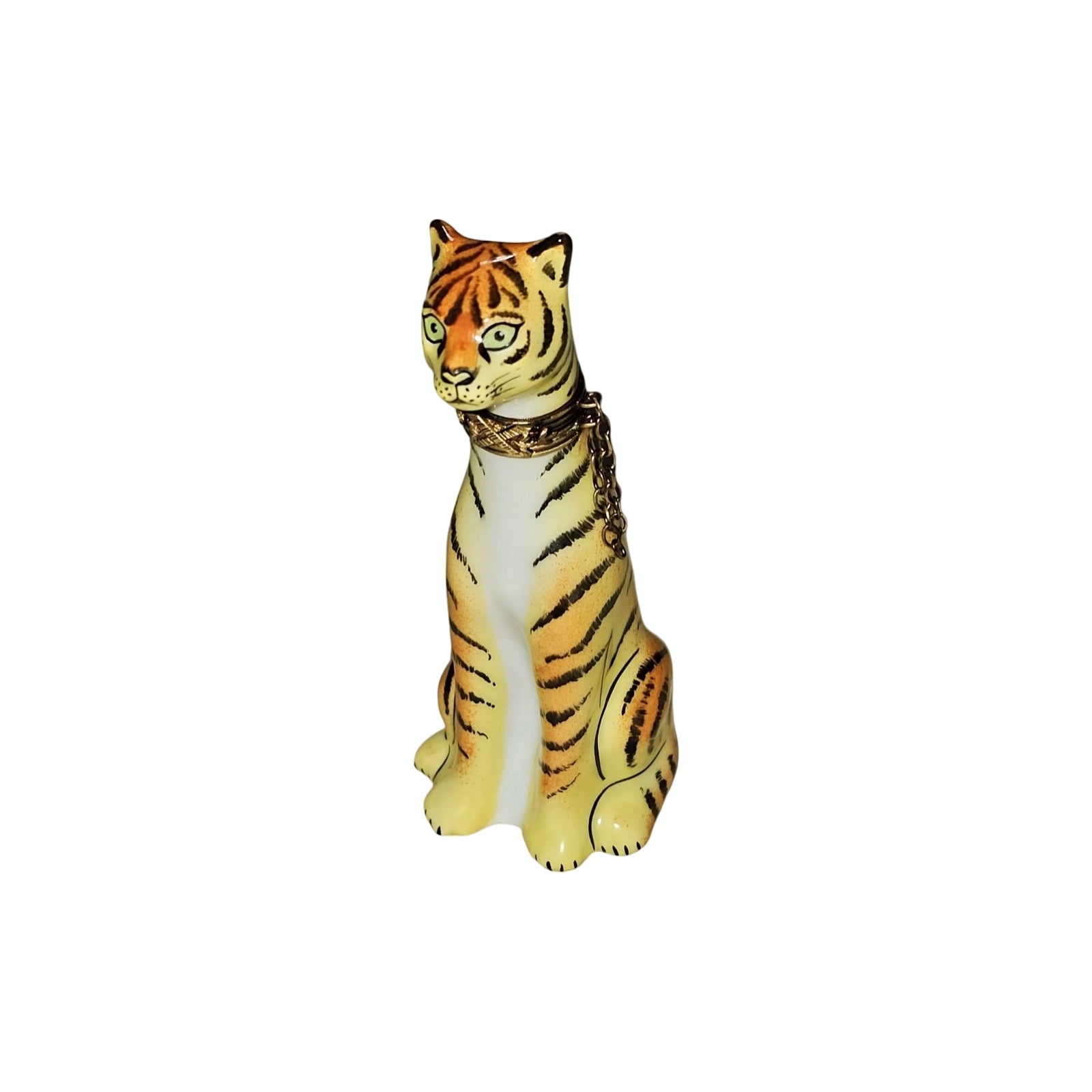 Majestic Tiger Figurine Box Porcelain Limoges cat wild animals French Trinket Box