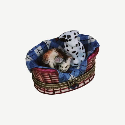 Dalmatian Puppy and Cat Treasure Porcelain Limoges Dog cat French Trinket Box