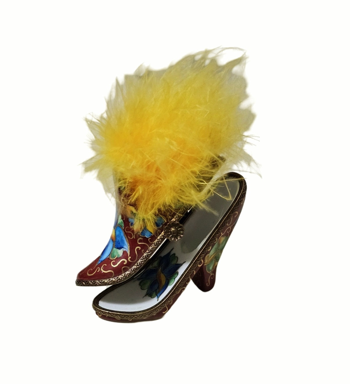 Whimsical Red Shoe Art Box Porcelain Limoges Shoes fashion French Trinket Box