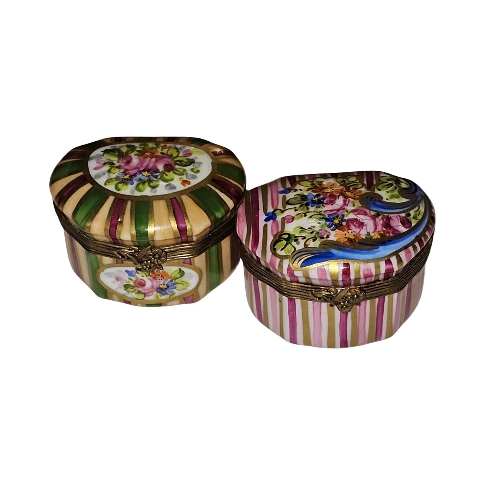 Pink Floral Striped Limoges Box for Home Decor