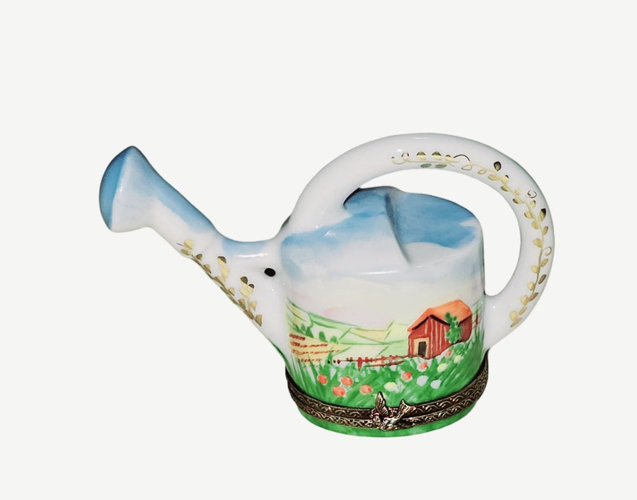 Farm Scene Watering Can Treasure Porcelain Limoges Garden French Trinket Box