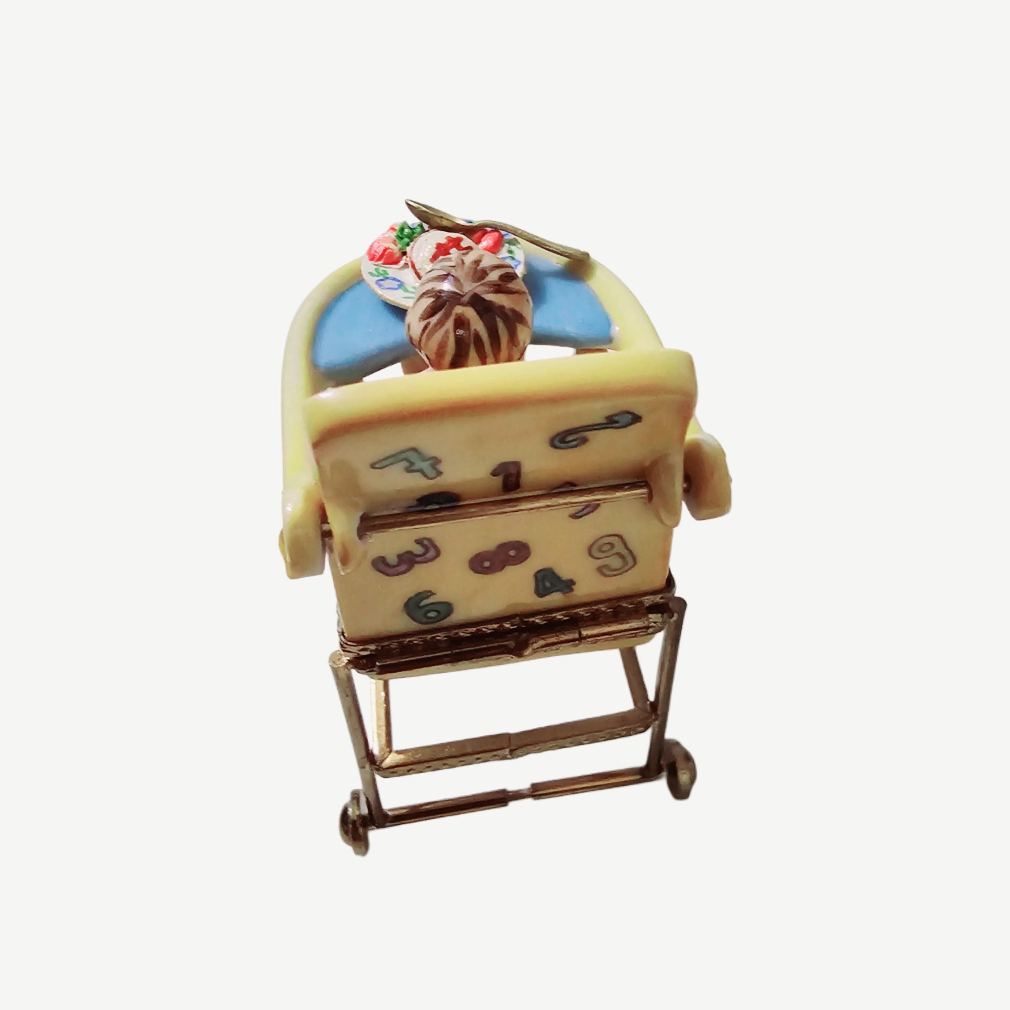 Charming Baby in High Chair Porcelain Limoges baby figurine French Trinket Box