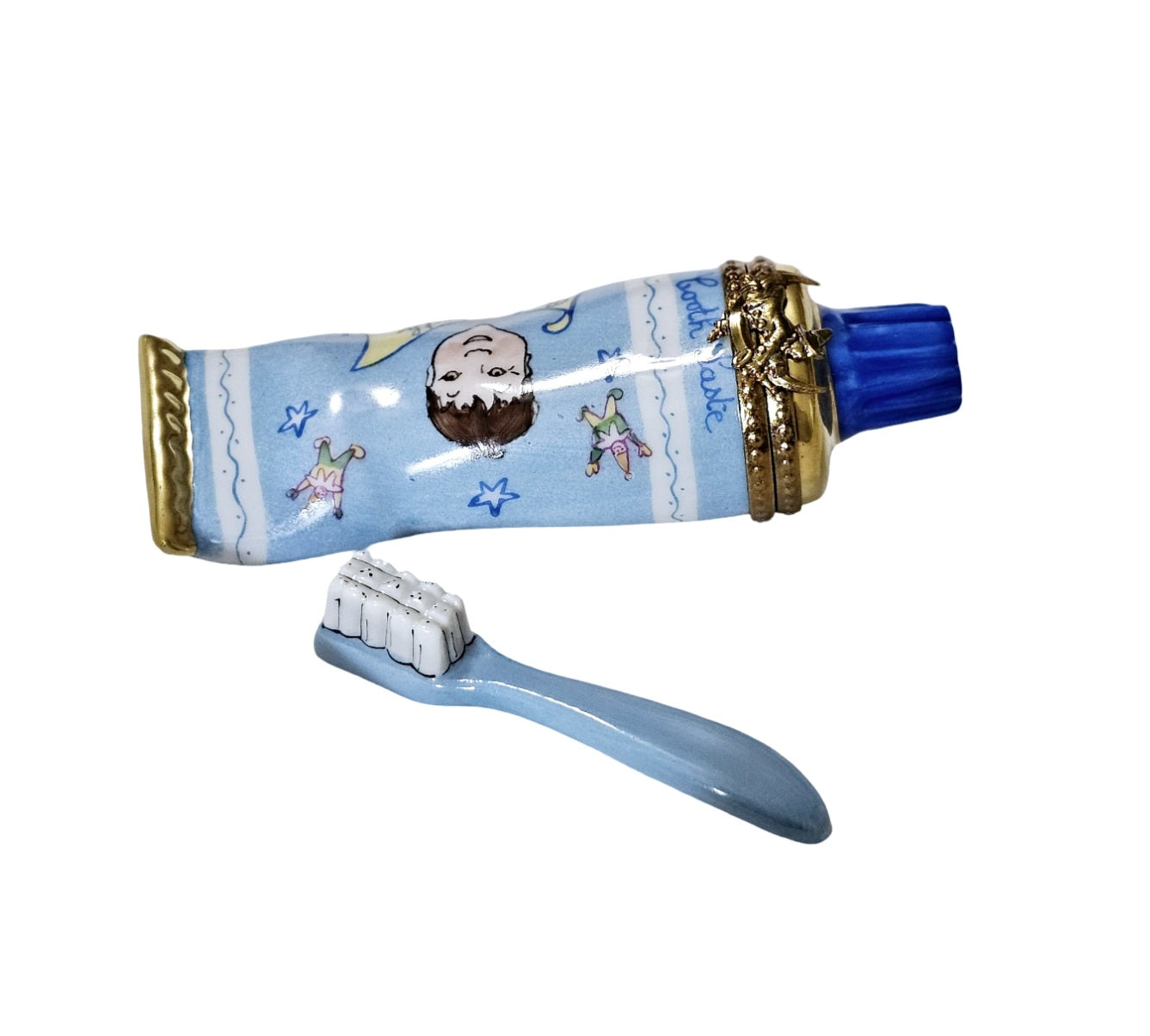 Blue Baby Toothpaste Treasure Porcelain Limoges baby French Trinket Box