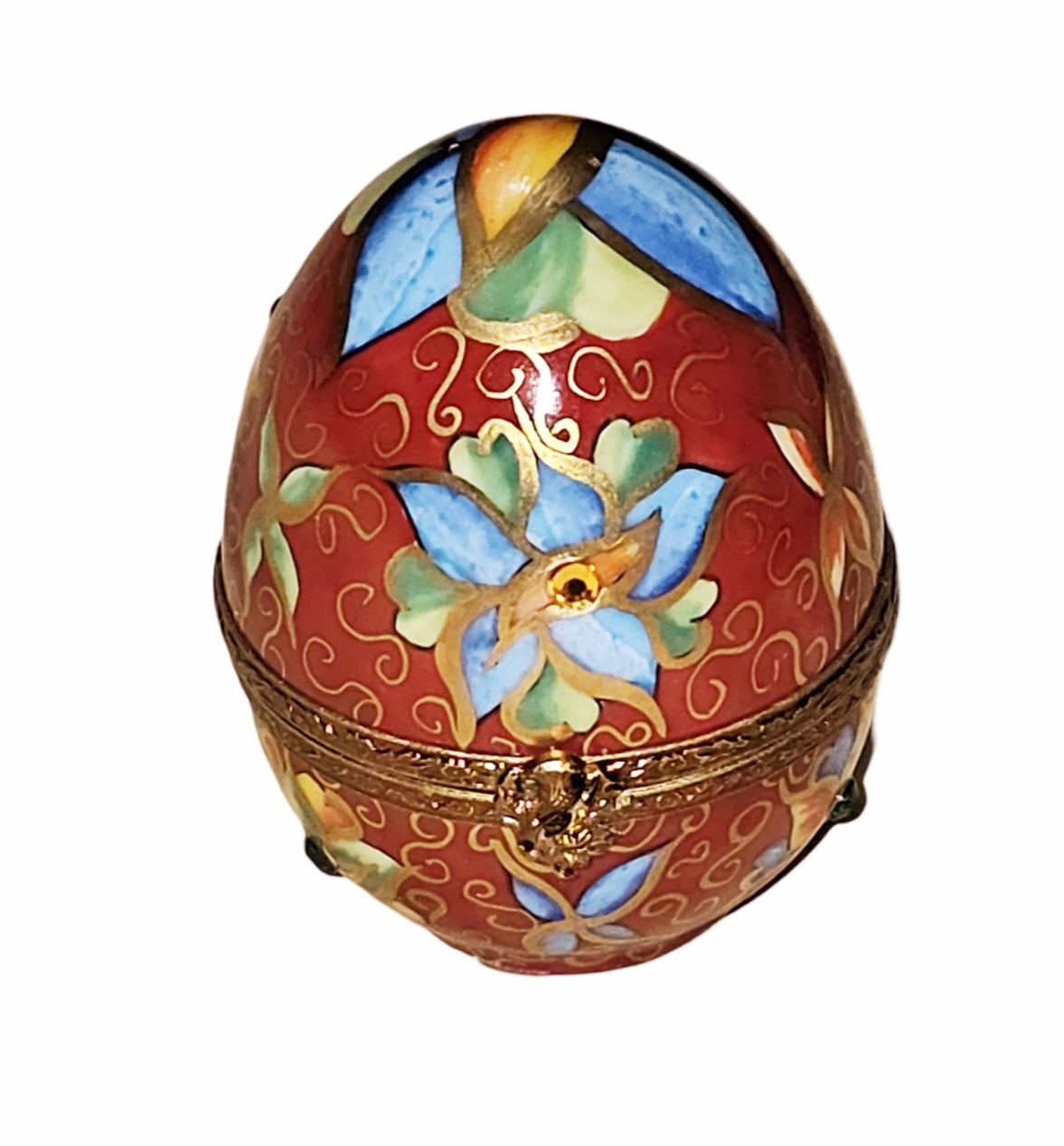 Red Floral Perfume Egg Box Porcelain Limoges Egg French Trinket Box