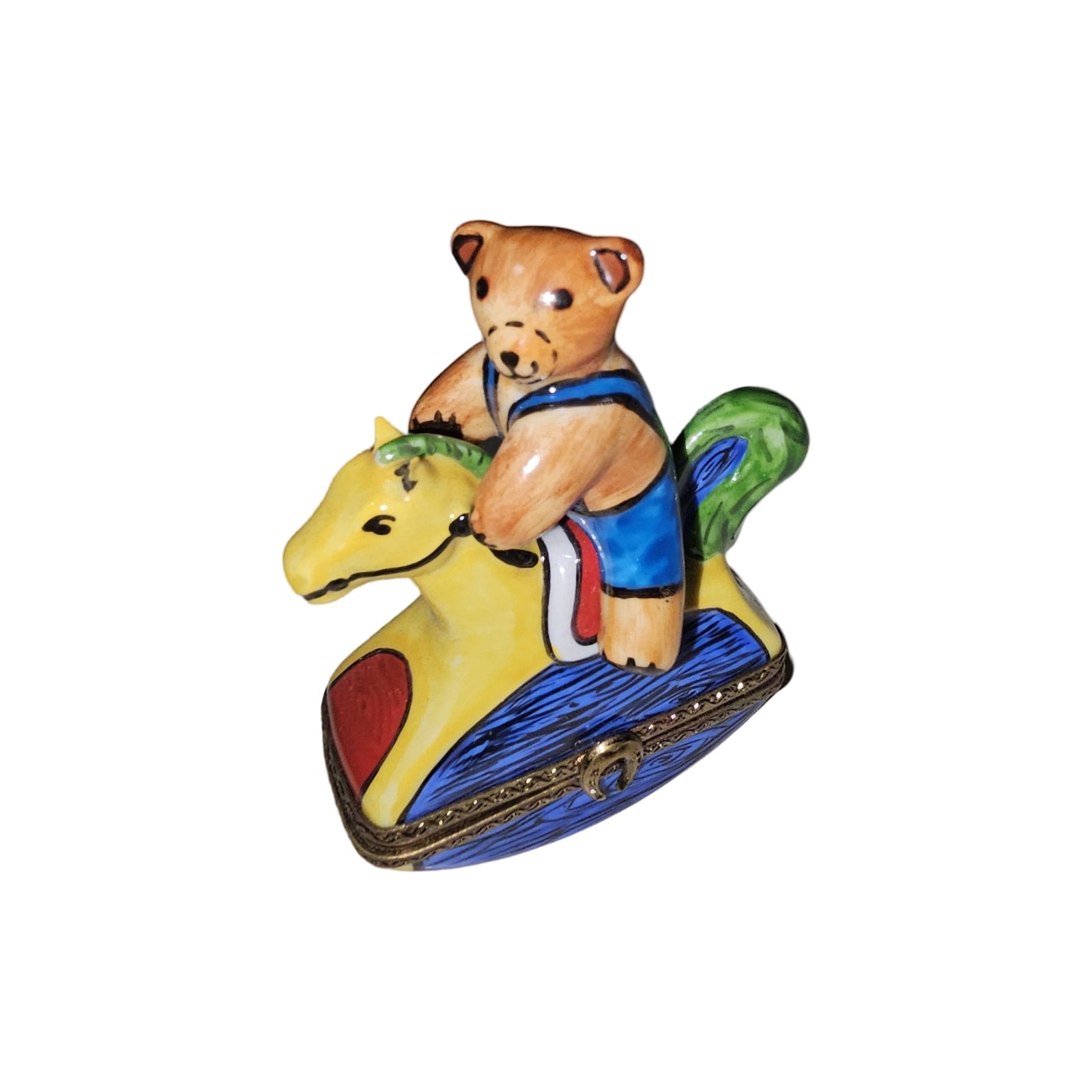 Teddy Bear Rocking Horse Box Porcelain Limoges Teddy kids baby babies children French Trinket Box