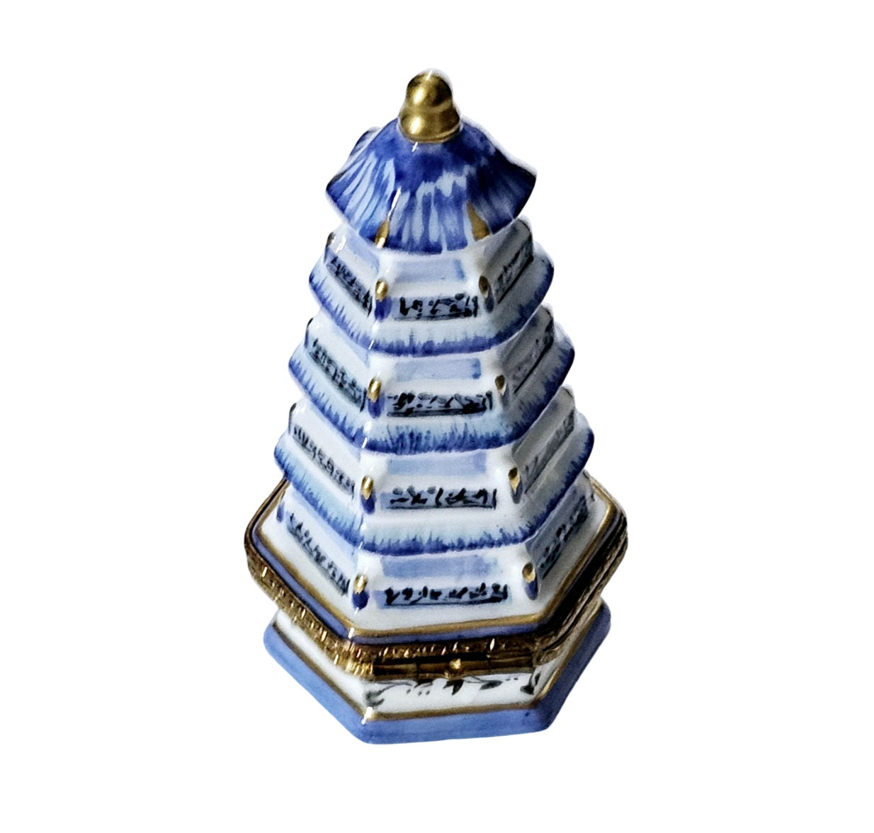 Elegant Blue Pagoda Limoges Box Porcelain Limoges travel French Trinket Box