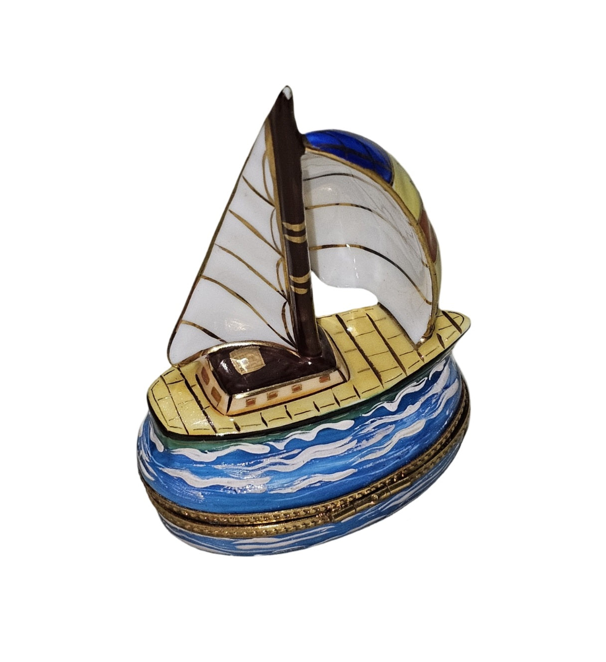 Vibrant Limoges Sailboat Box Porcelain Limoges Vehicle beach sports French Trinket Box