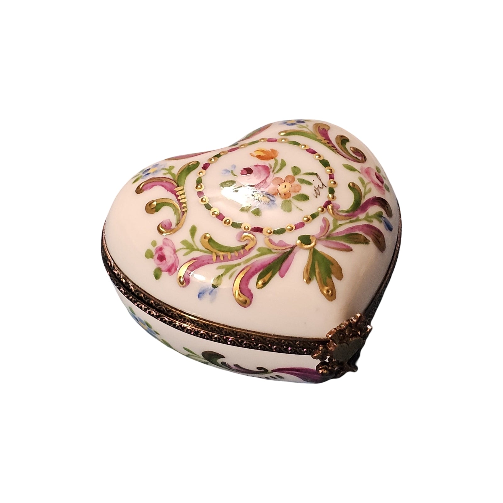Floral Elegance Heart Box Porcelain Limoges Heart French Trinket Box