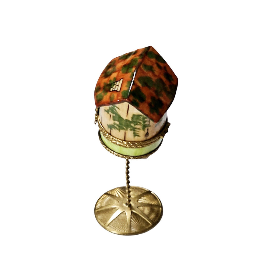 Charming Orange Birdhouse Display Porcelain Limoges bird garden French Trinket Box