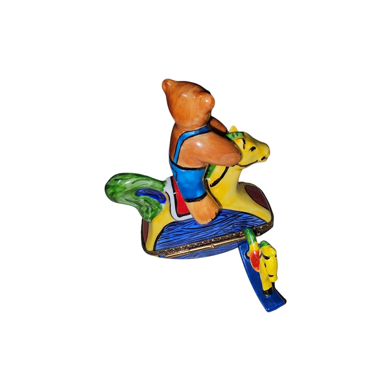 Teddy Bear Rocking Horse Box Porcelain Limoges Teddy kids baby babies children French Trinket Box