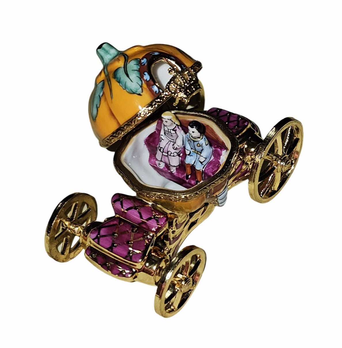 Cinderella Pumpkin Coach Limoges Box Porcelain Limoges Kids fairy tail myth French Trinket Box