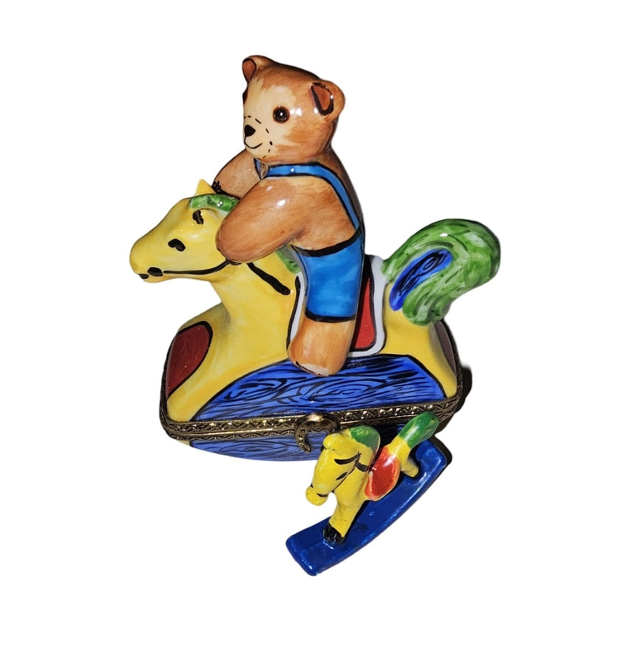 Teddy Bear Rocking Horse Box Porcelain Limoges Teddy kids baby babies children French Trinket Box