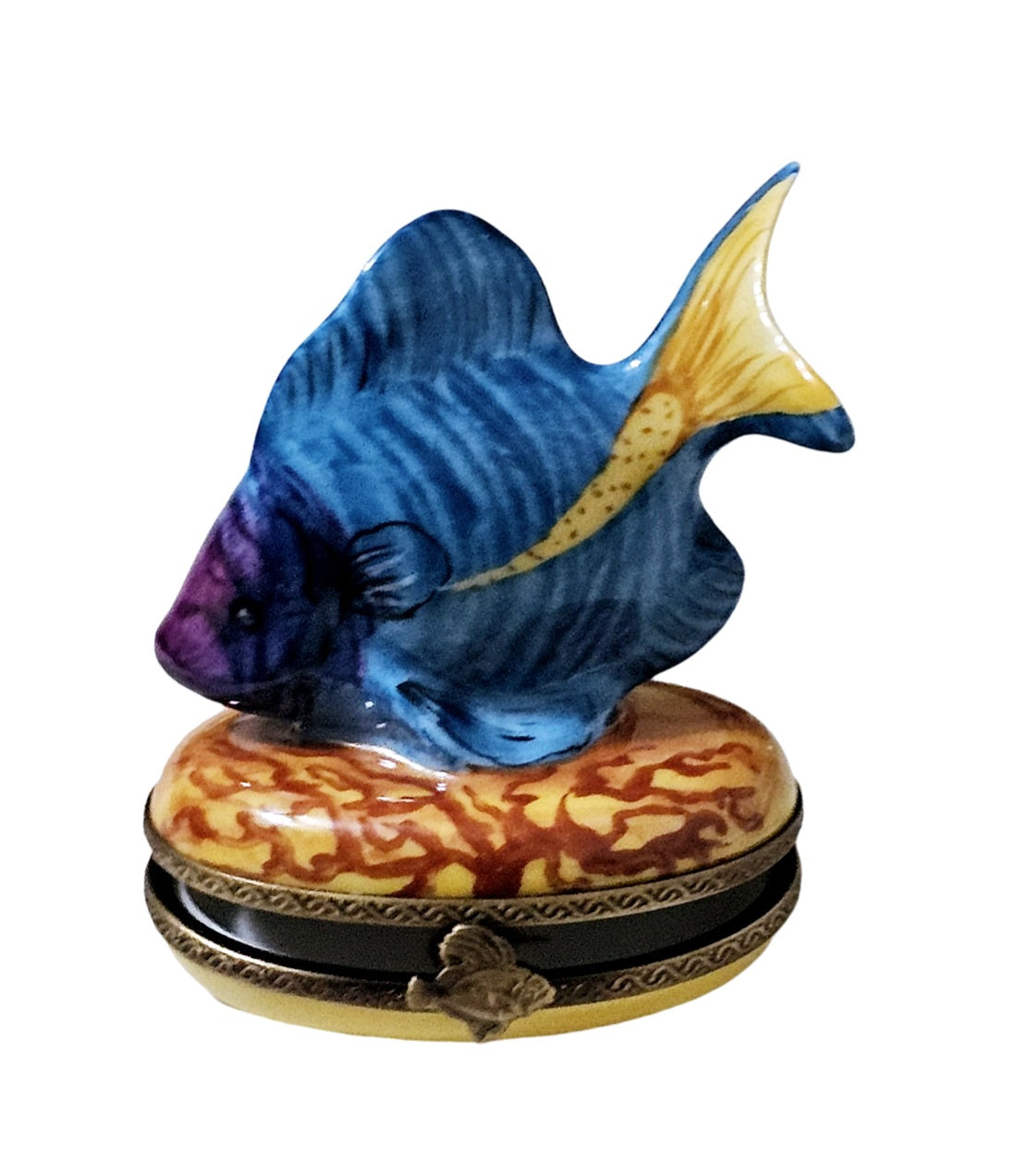 Blue Fish Figurine Box Porcelain Limoges Ocean beach fish French Trinket Box