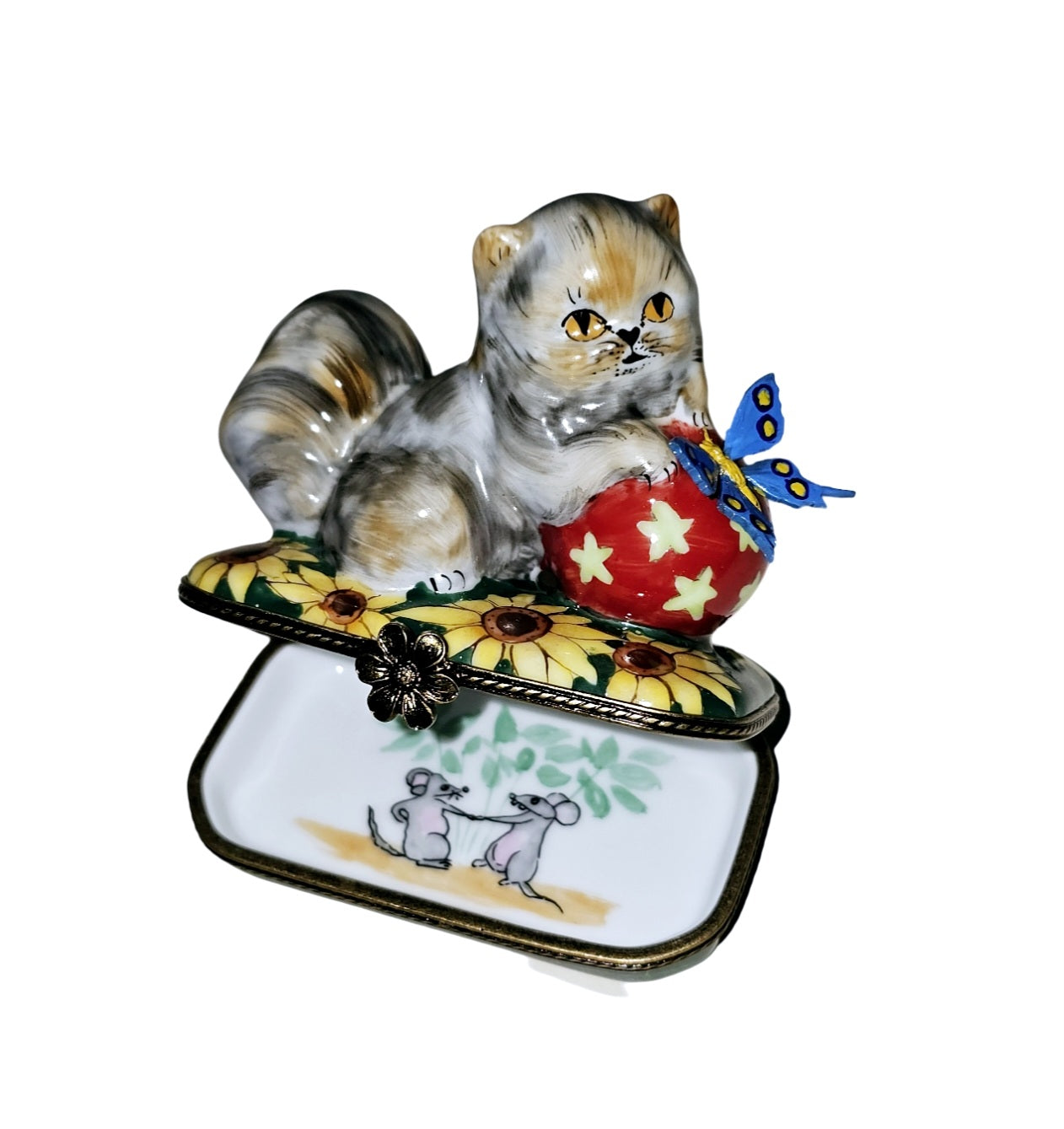 Charming Cat with Butterfly Box - Overstock Item Porcelain Limoges cat French Trinket Box