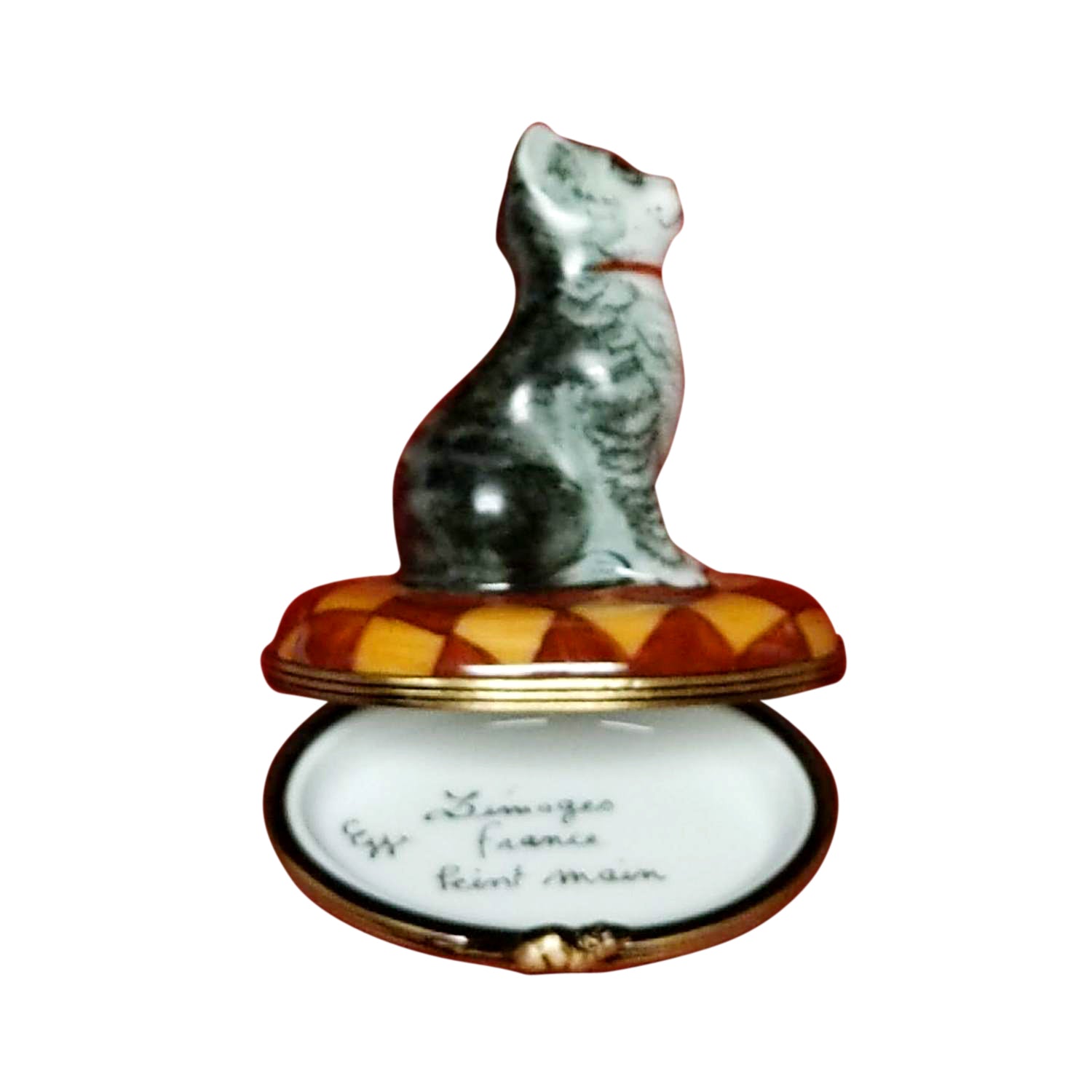 Small Cat with Yellow Collar on Rug Limoges Box