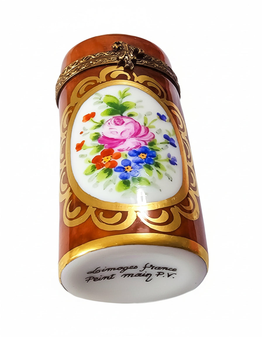 Long Cyndrical Brown Limoges Box