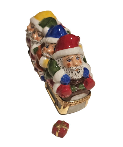 Santas in Sleigh w Present Rare Authentic Limoges Box