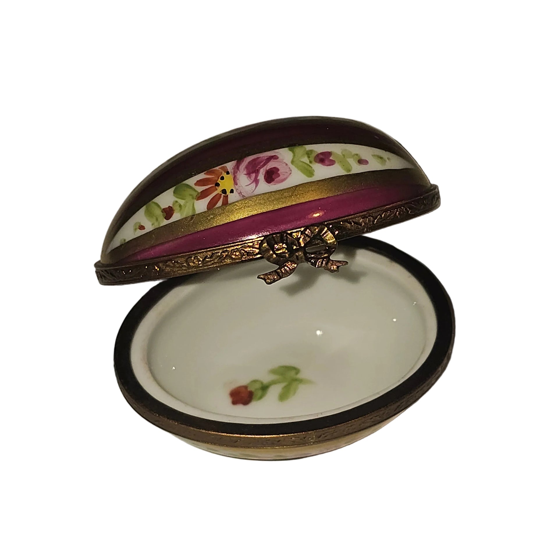 Burgundy Striped Egg w Roses Collectible