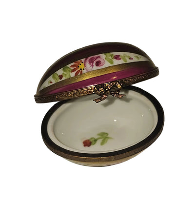 Burgundy Striped Egg w Roses Collectible