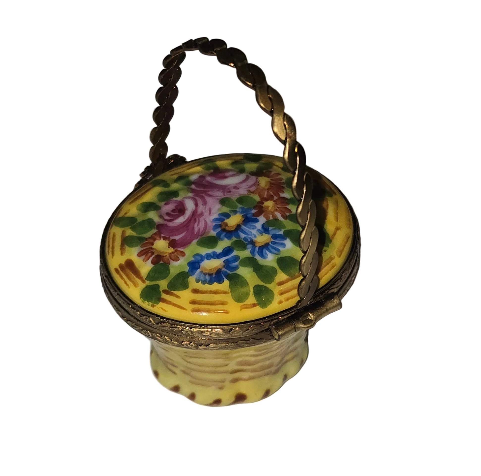 Yellow Basket w Flowers Authentic Limoges Box