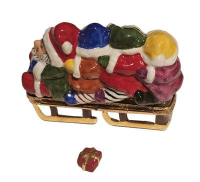 Santas in Sleigh w Present Rare Authentic Limoges Box