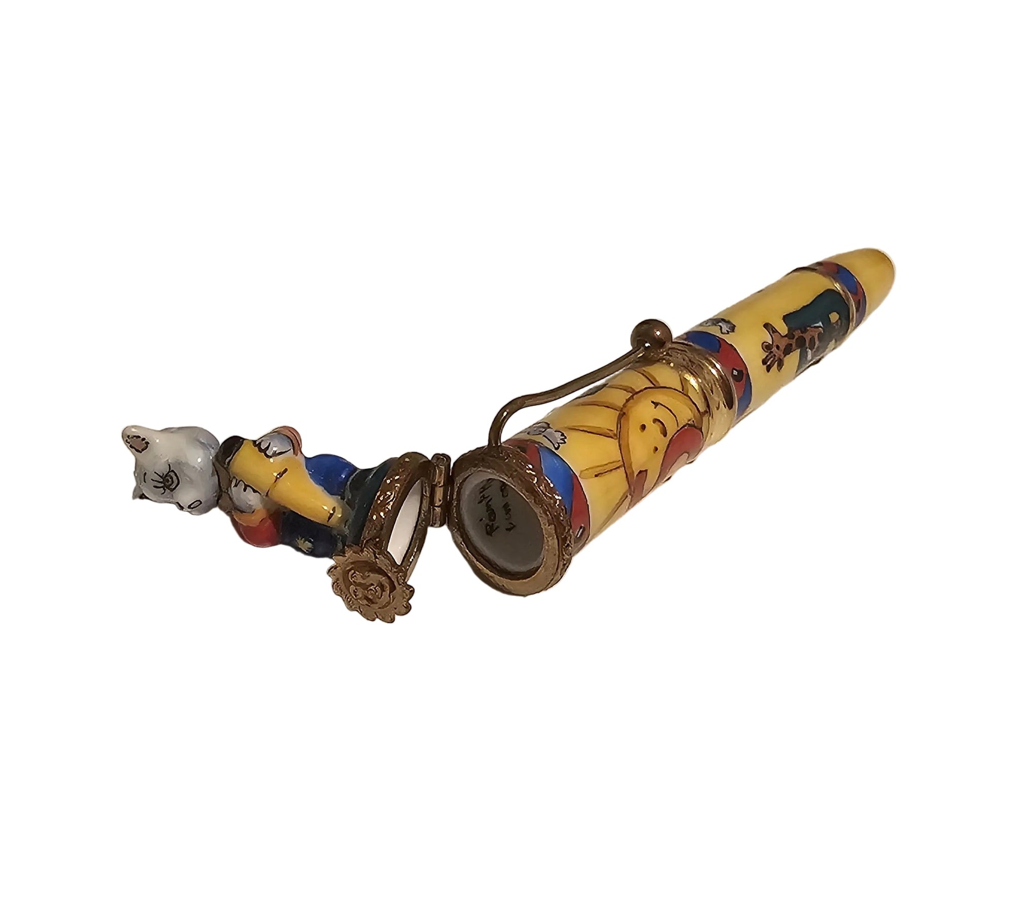 Well Detailed Yellow Cat Fountain Pen Rare Authentic Limoges Box