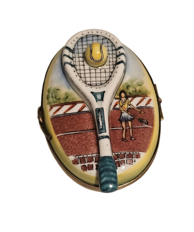 Rochard Tennis Raquet on Oval Authentic Limoges Box