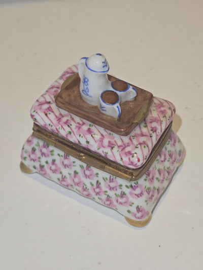 Pink Flowered Foot Stool w Tea